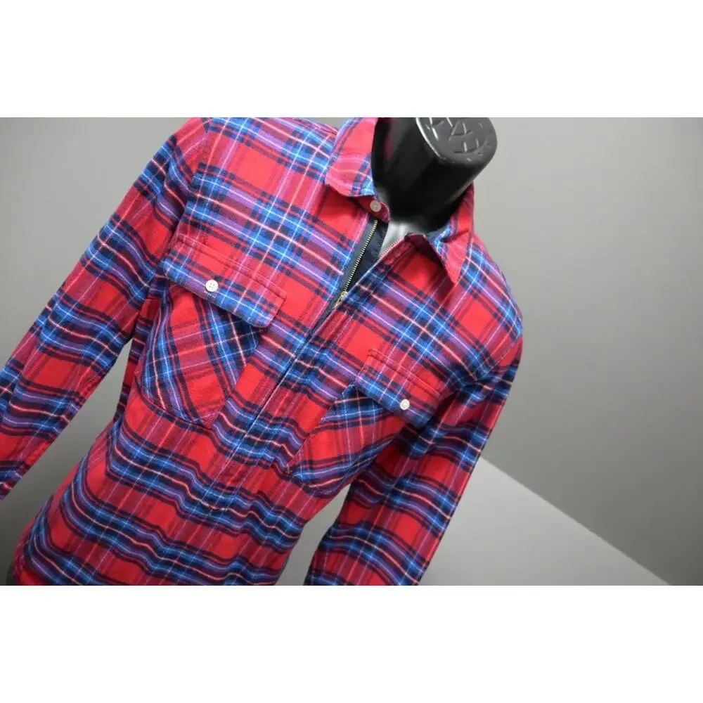 J Crew 3/4 Zip Flannel Camp Shirt Mercantile Plaid Long Sleeve Mens Sz Medium‎